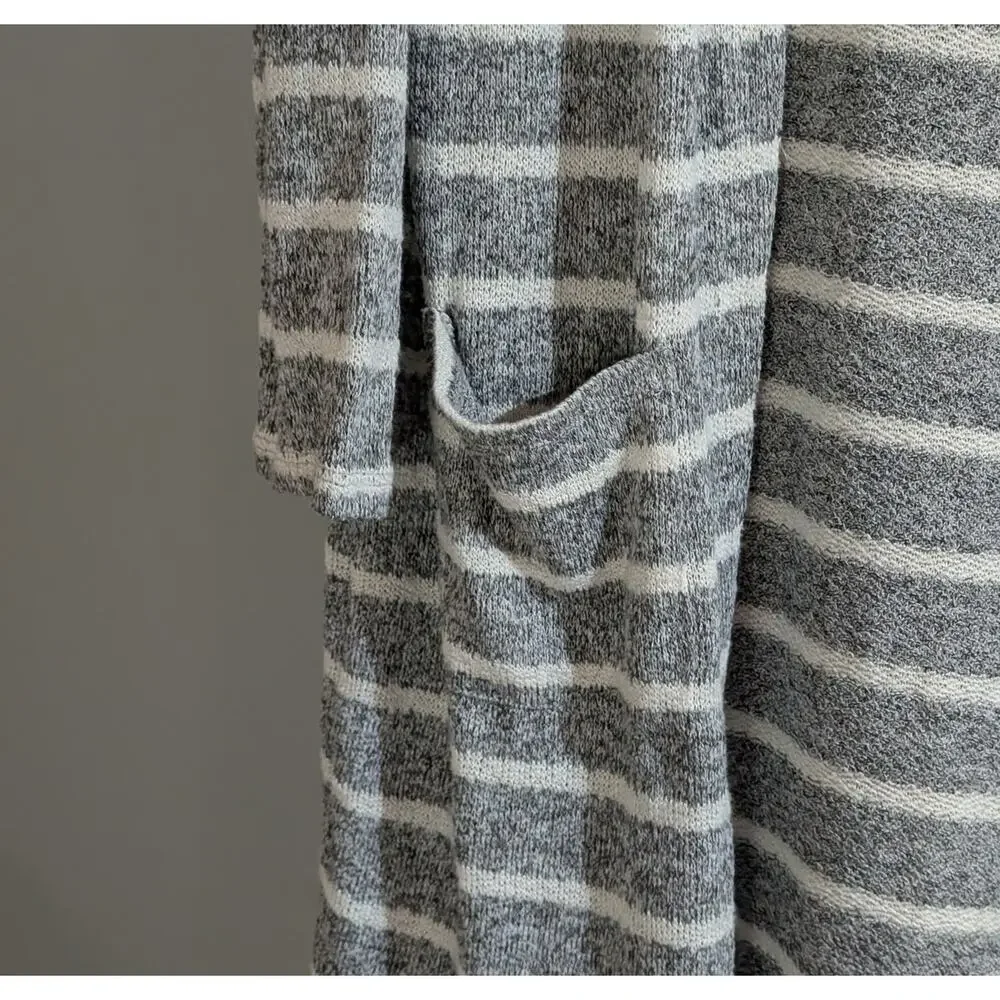 Pink Rose | Gray Stripe Hooded Long Knit Cardigan | Women's Size XL